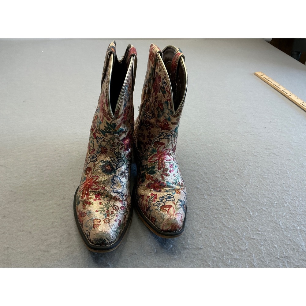 Roper Metallic Gold Floral Western Cowboy Boots 6 Snip Toe Ankle Booties READ - Picture 4 of 15